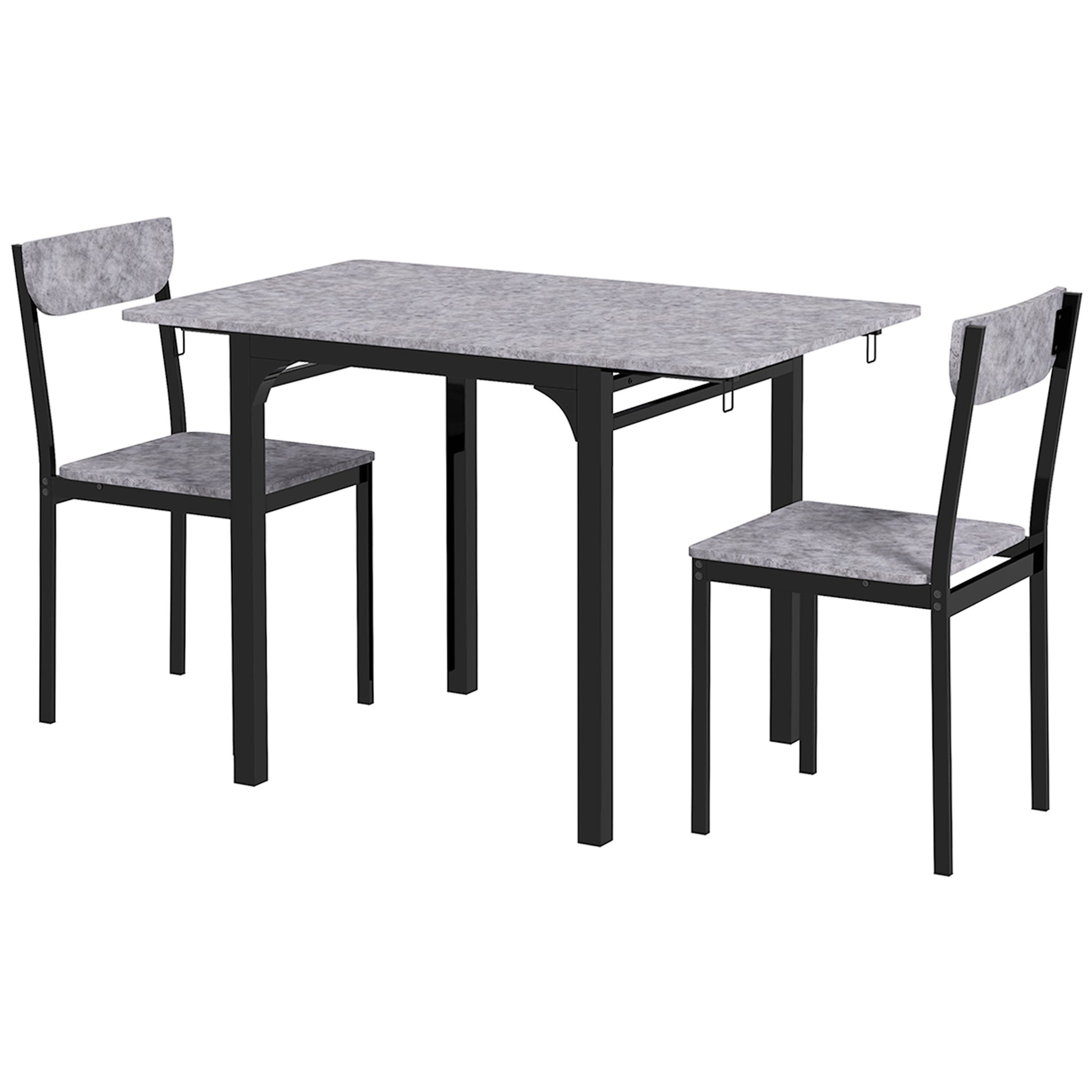 3-Piece Drop-Leaf Dining Table Set with 2 Chairs - Light Grey-DECOROLALA