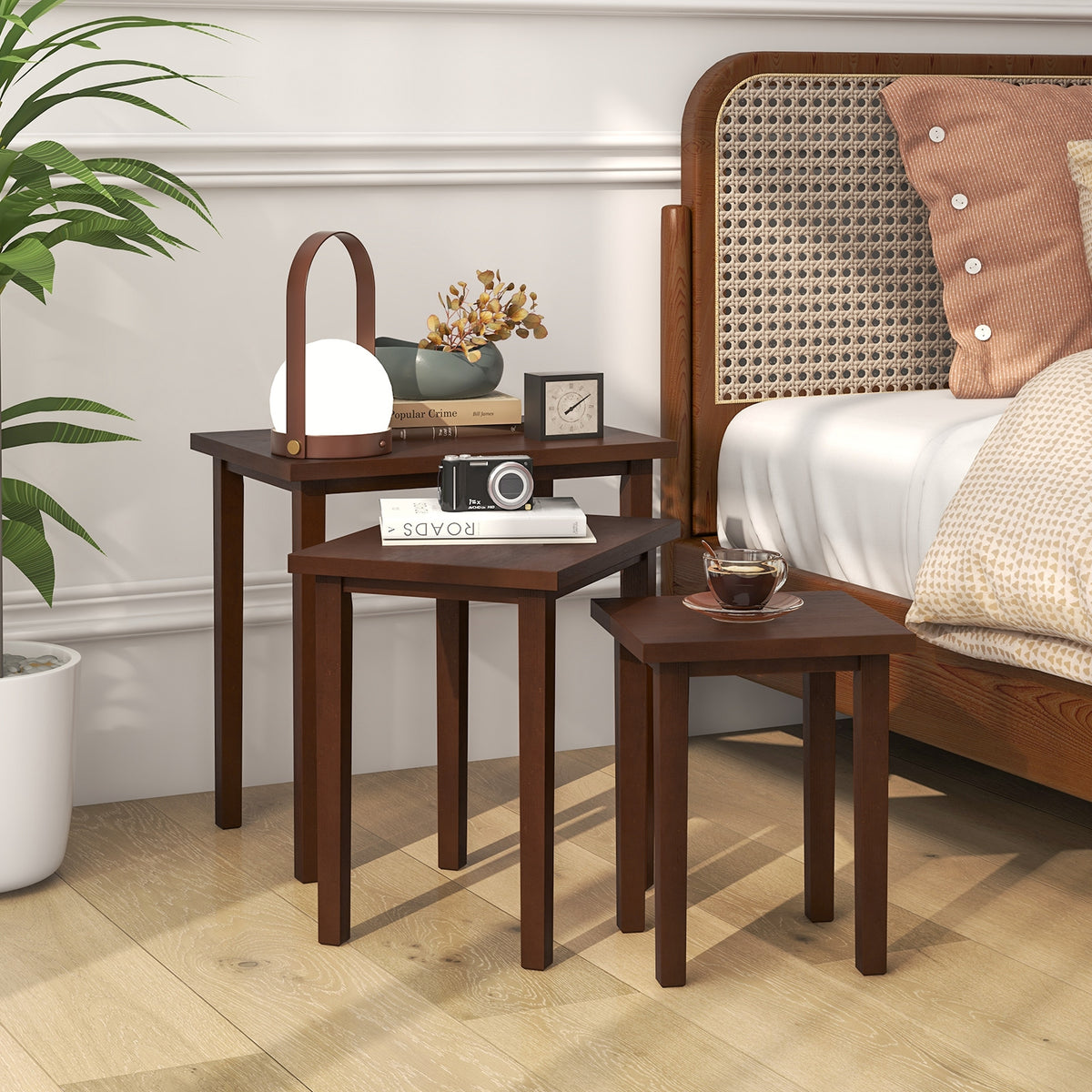 3-Piece Farmhouse Rectangle Side Table Set for Living Room-Walnut-End & Side Tables-DECOROLALA