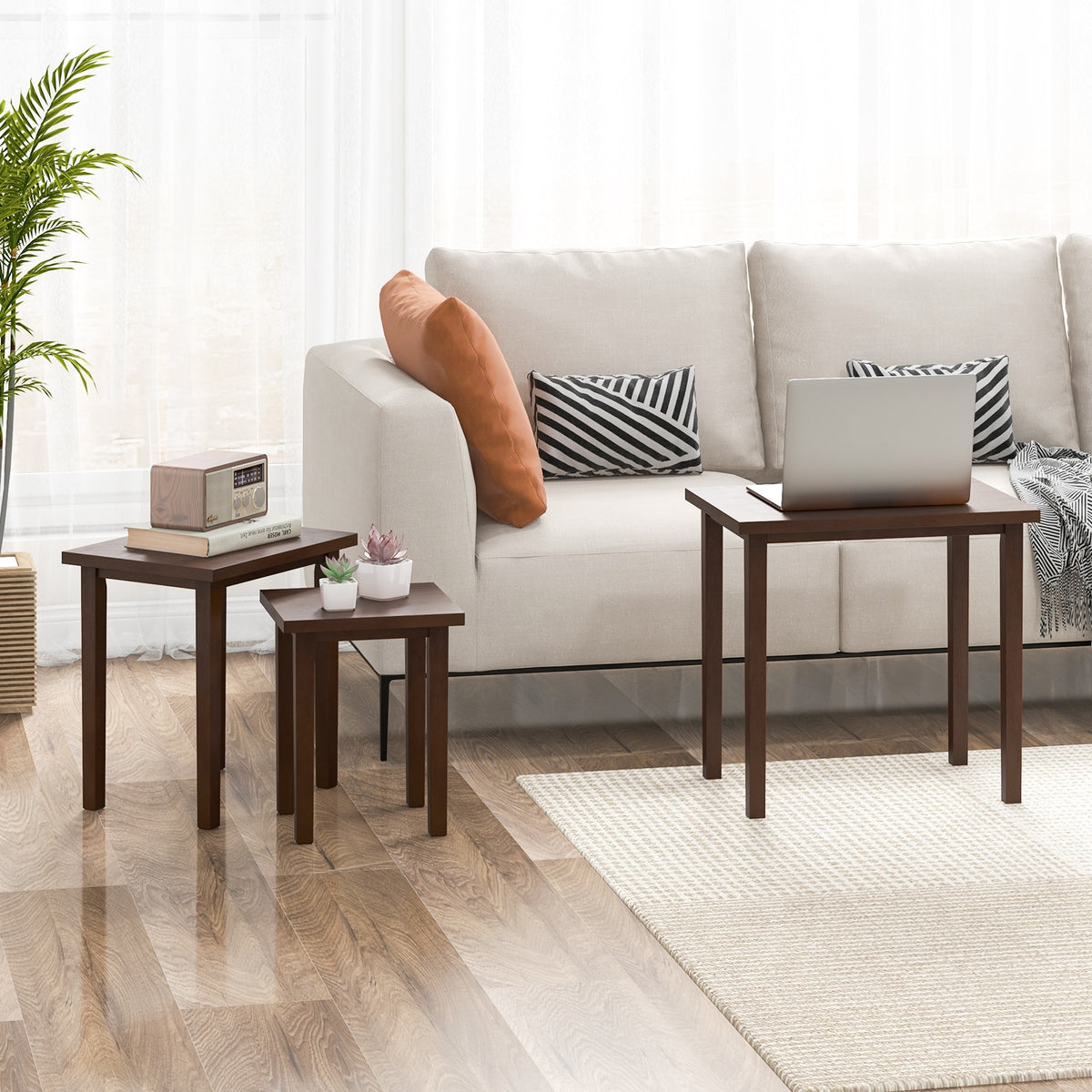 3-Piece Farmhouse Rectangle Side Table Set for Living Room-Walnut-End & Side Tables-DECOROLALA