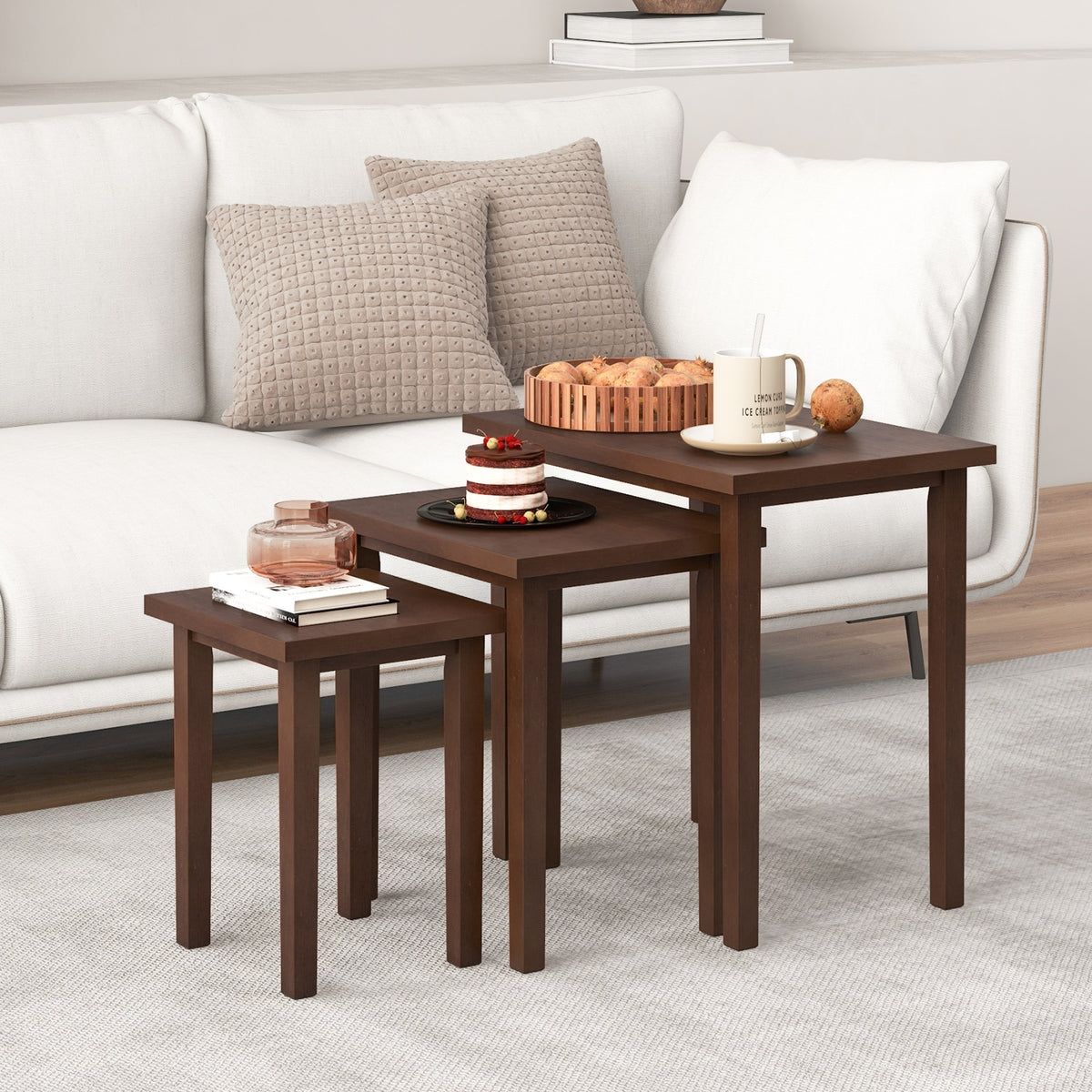3-Piece Farmhouse Rectangle Side Table Set for Living Room-Walnut-End & Side Tables-DECOROLALA