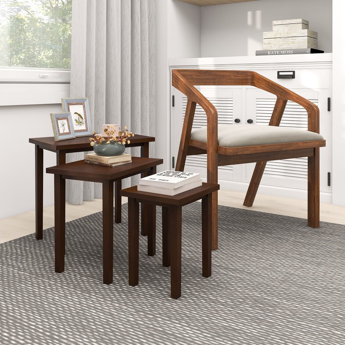 3-Piece Farmhouse Rectangle Side Table Set for Living Room-Walnut-End & Side Tables-DECOROLALA