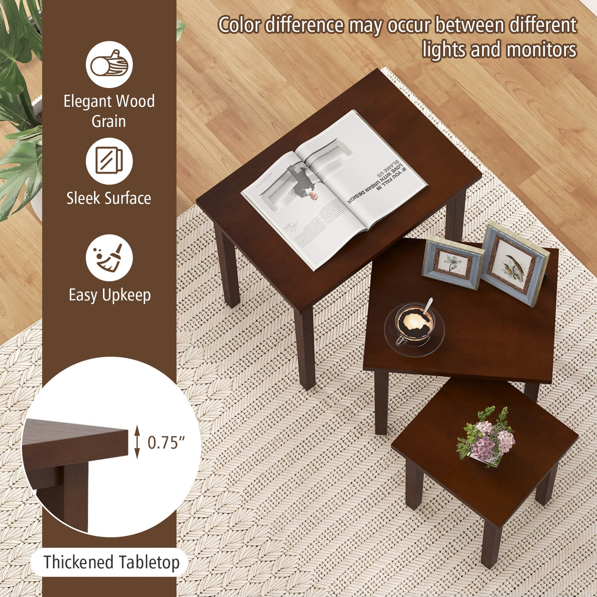 3-Piece Farmhouse Rectangle Side Table Set for Living Room-Walnut-End & Side Tables-DECOROLALA