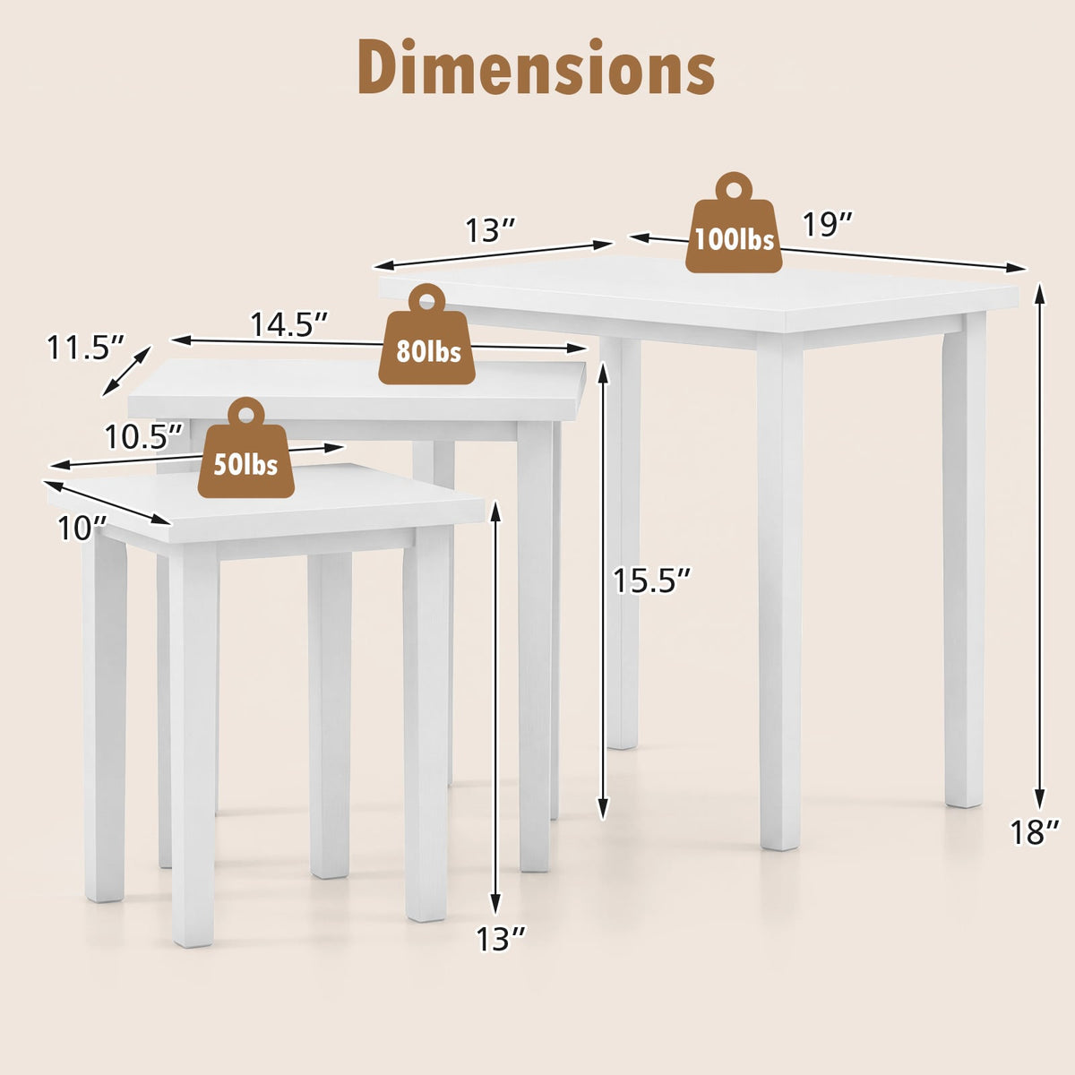 3-Piece Farmhouse Rectangle Side Table Set for Living Room-White-End & Side Tables-DECOROLALA