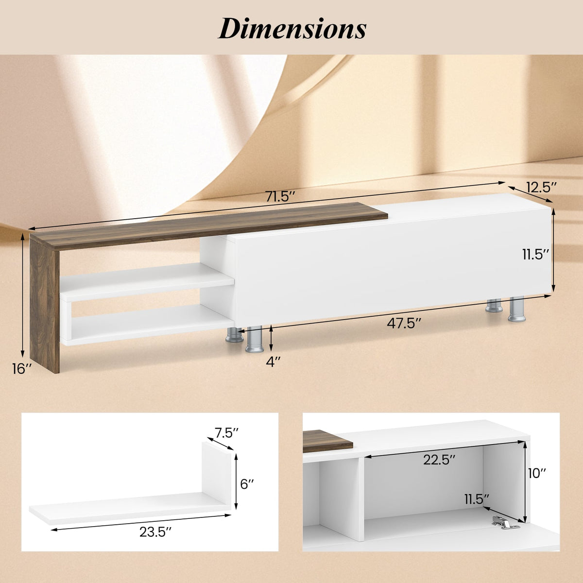 3-Piece Farmhouse TV Stand for 80" TVs with Shelves - White & Walnut-Entertainment Centers & TV Stands-DECOROLALA