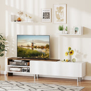 3-Piece Farmhouse TV Stand for 80" TVs with Shelves - White & Walnut-Entertainment Centers & TV Stands-DECOROLALA