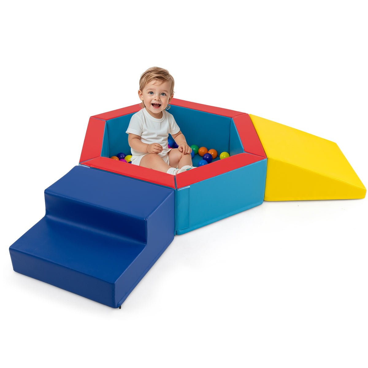 3-Piece Foam Climbing Blocks Set with Ball Pit and 100 Ocean Balls-Climbers & Slides-DECOROLALA
