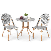3 Piece French Bistro Table Chair Set with Outdoor Wicker Round Table and 2 Dining Chairs-Patio Dining Sets-DECOROLALA