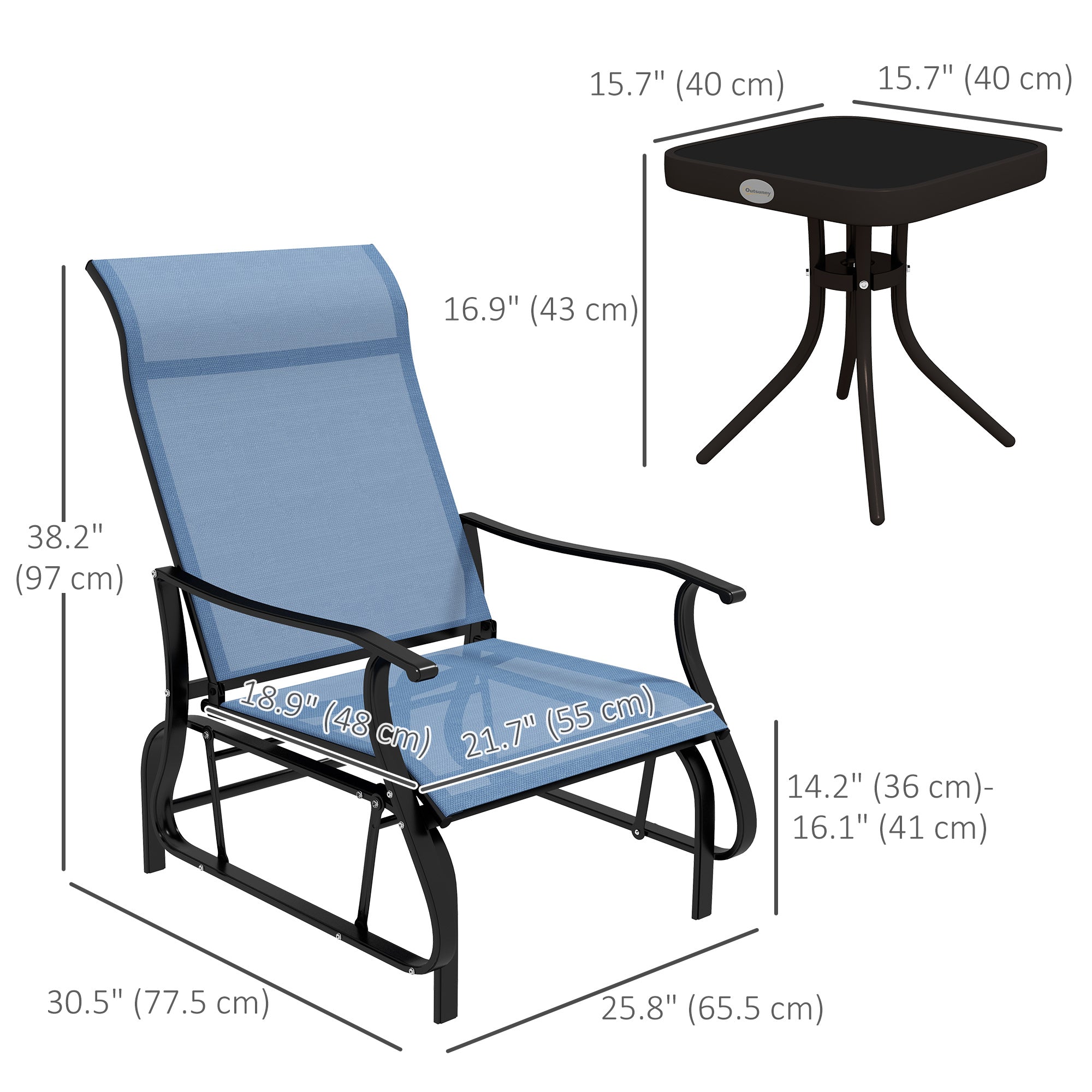 3-Piece Gliding Chair & Bistro Table Set - Light Blue-DECOROLALA