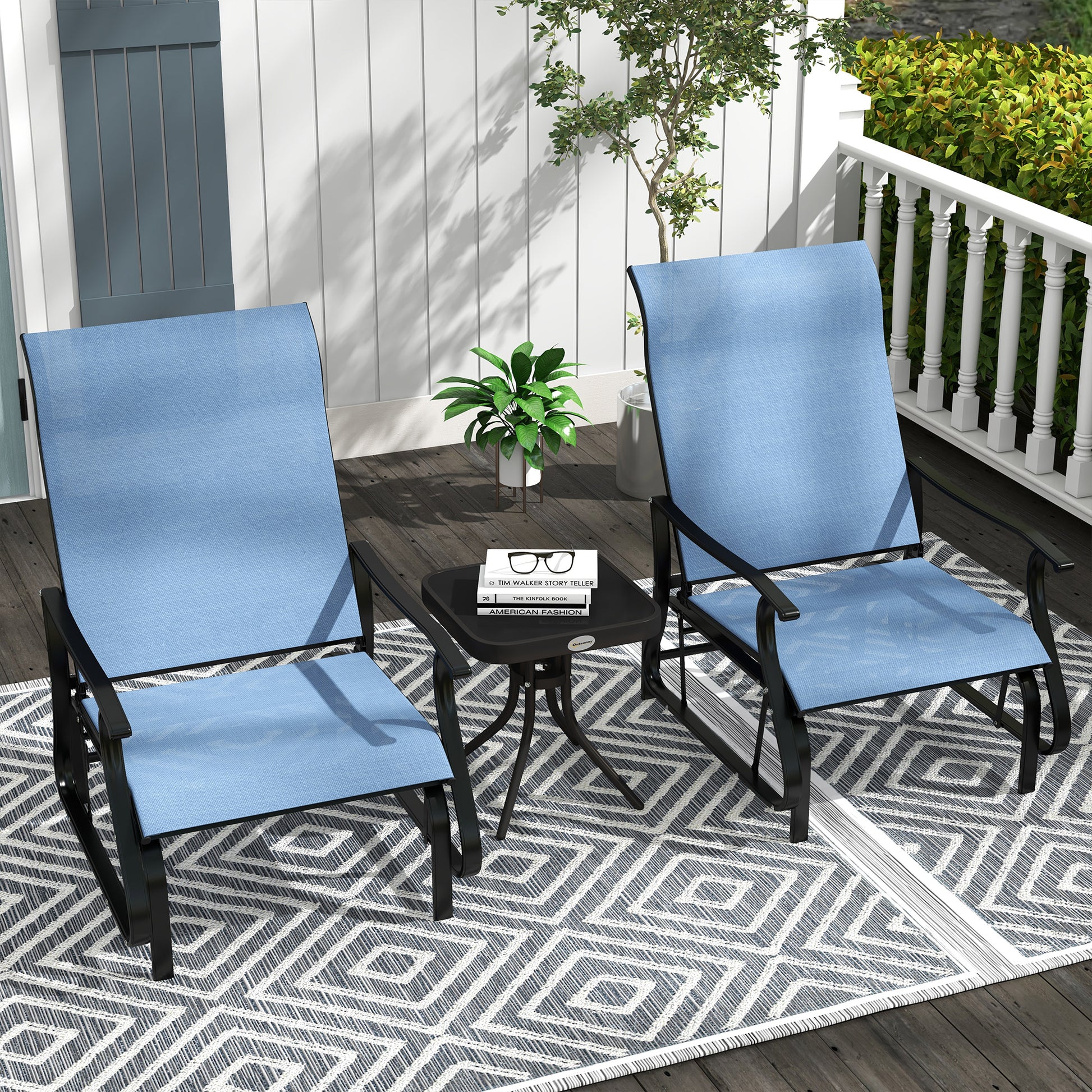 3-Piece Gliding Chair & Bistro Table Set - Light Blue-DECOROLALA