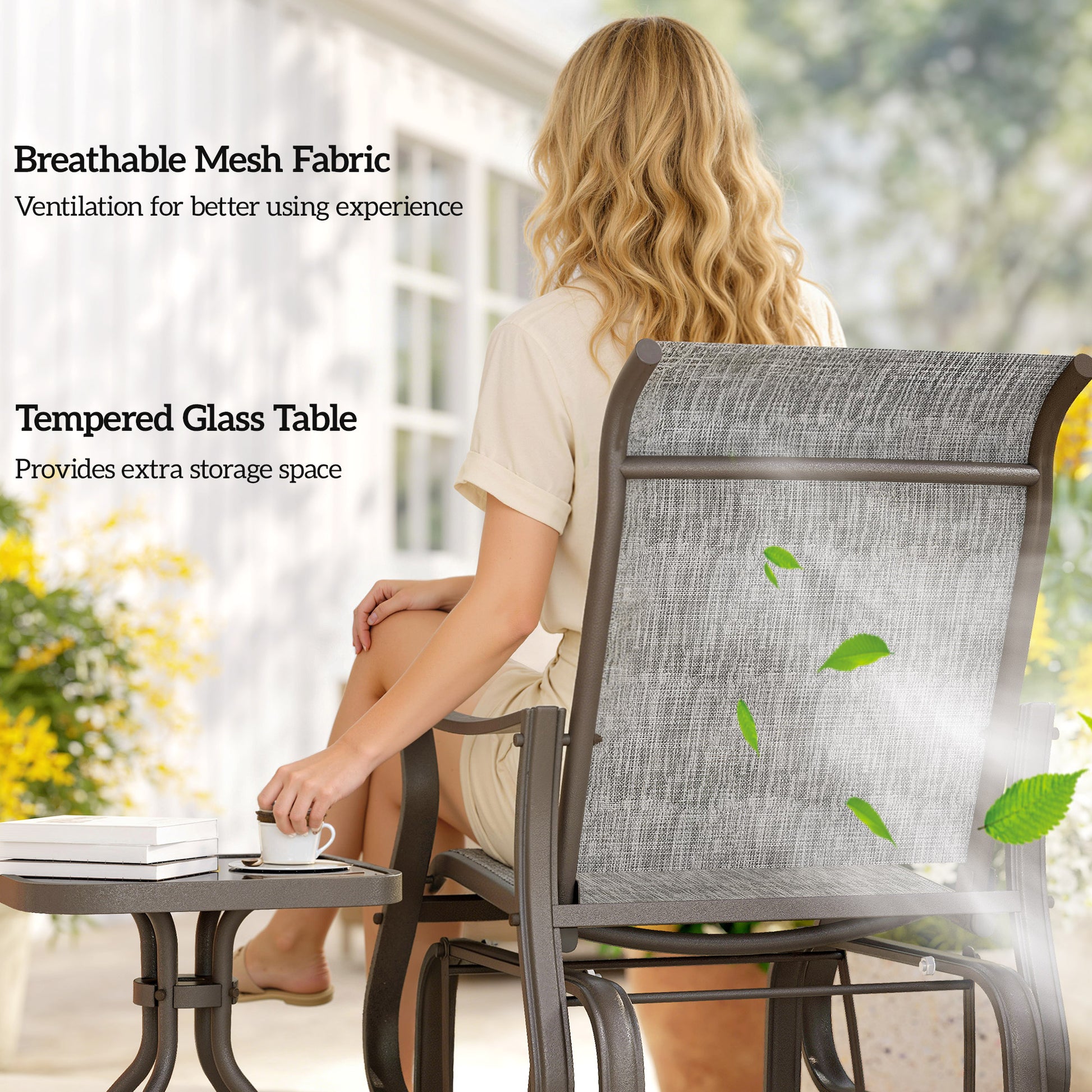 3-Piece Gliding Chair & Table Set - Grey-DECOROLALA