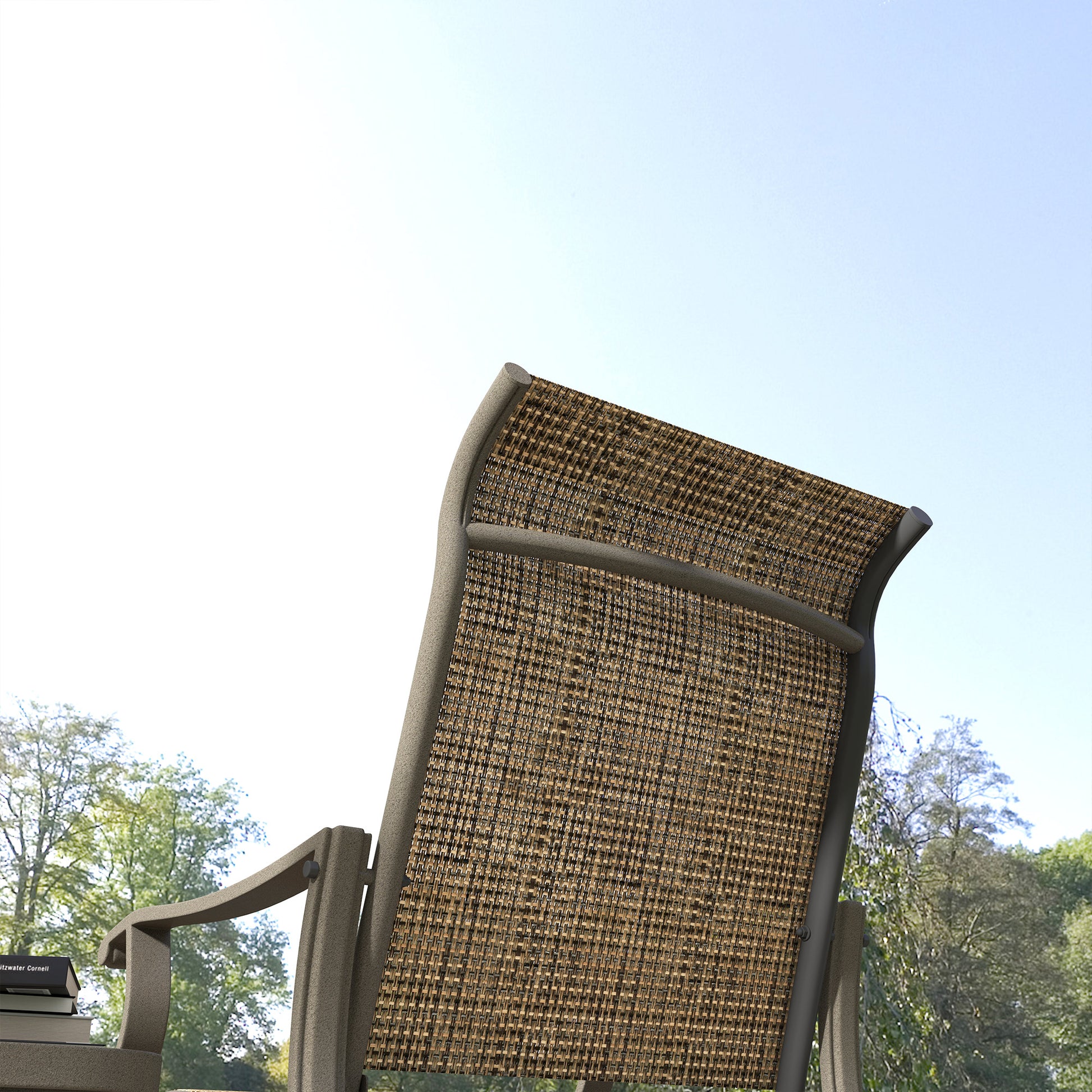 3-Piece Gliding Rocking Chair & Bistro Table Set, Brown Outdoor Furniture-DECOROLALA