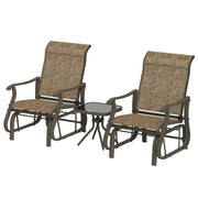 3-Piece Gliding Rocking Chair & Bistro Table Set, Brown Outdoor Furniture-DECOROLALA