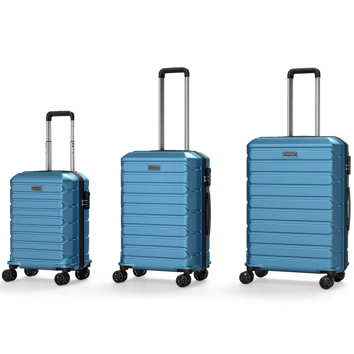 3-Piece Hardside Luggage Set Lightweight Hardside Suitcases with 8-Spinner Wheels-Blue-Camping Equipment-DECOROLALA