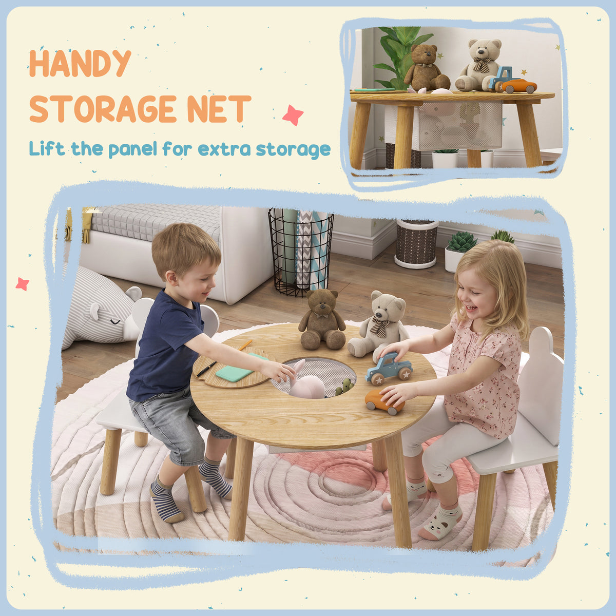 3-Piece Kids Activity Table and Chair Set - Bear-Shaped-Toys & Games > Toddler & Kids Furniture > Kids Table Sets-DECOROLALA