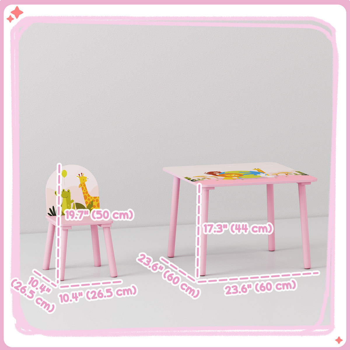 Aosom 3-Piece Kids Table and 2 Chairs Set - Pink Wooden Furniture-Toys & Games > Toddler & Kids Furniture > Kids Table Sets-DECOROLALA