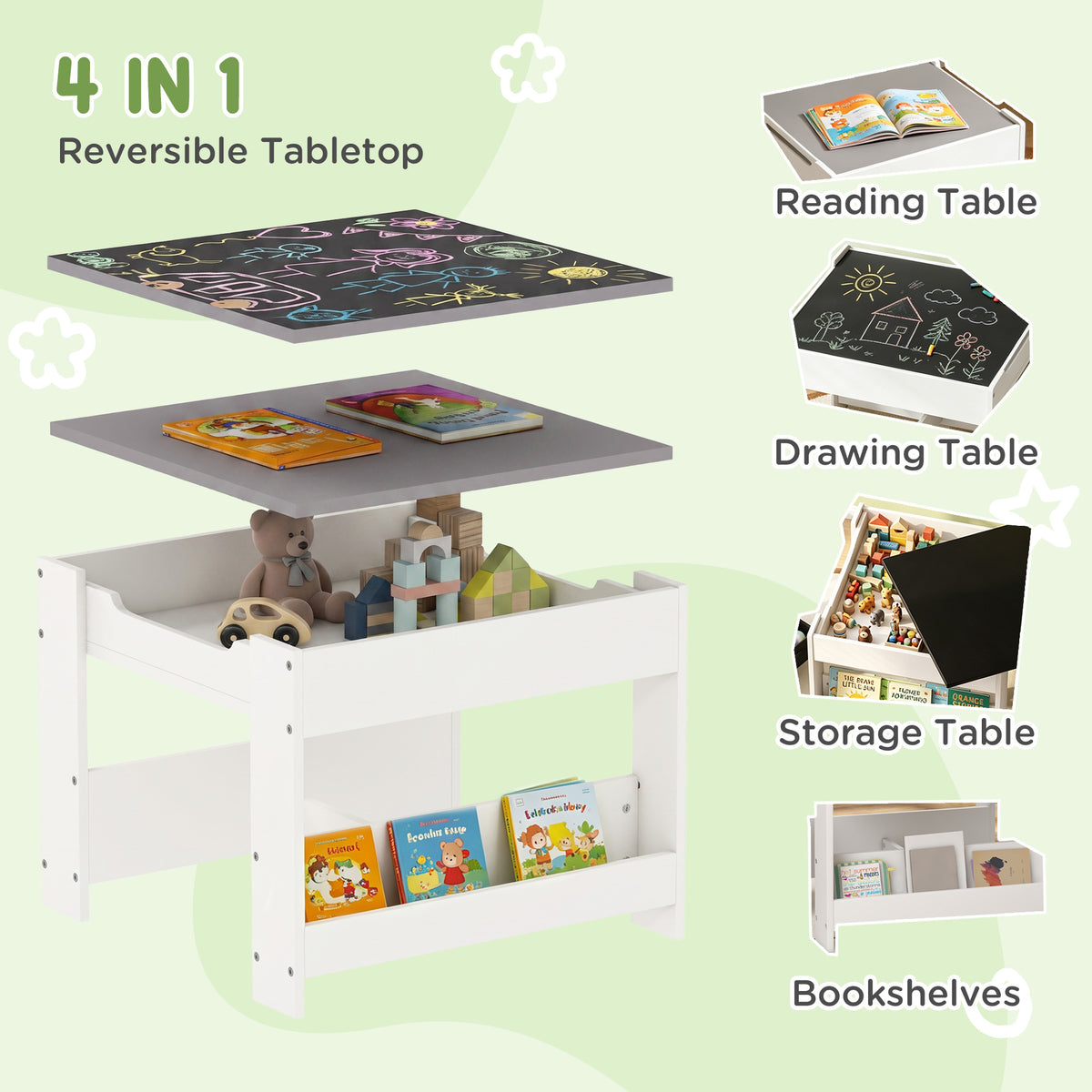 3-Piece Kids Table and Chair Set with Storage - White-Toys & Games > Toddler & Kids Furniture > Kids Table Sets-DECOROLALA