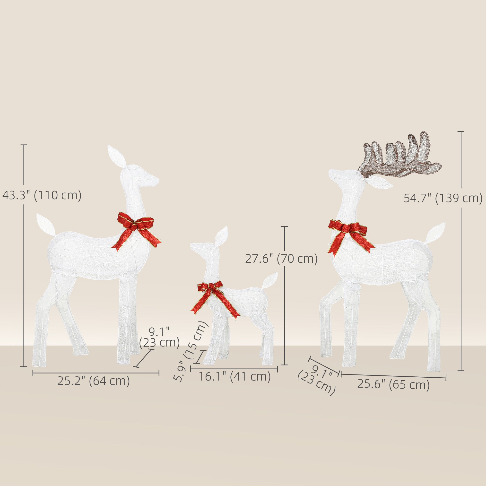 3 Piece Lighted Reindeer Family - 55" Outdoor Decor LED Lights-Home Furnishings > Holiday & Seasonal > Christmas Decorations-DECOROLALA