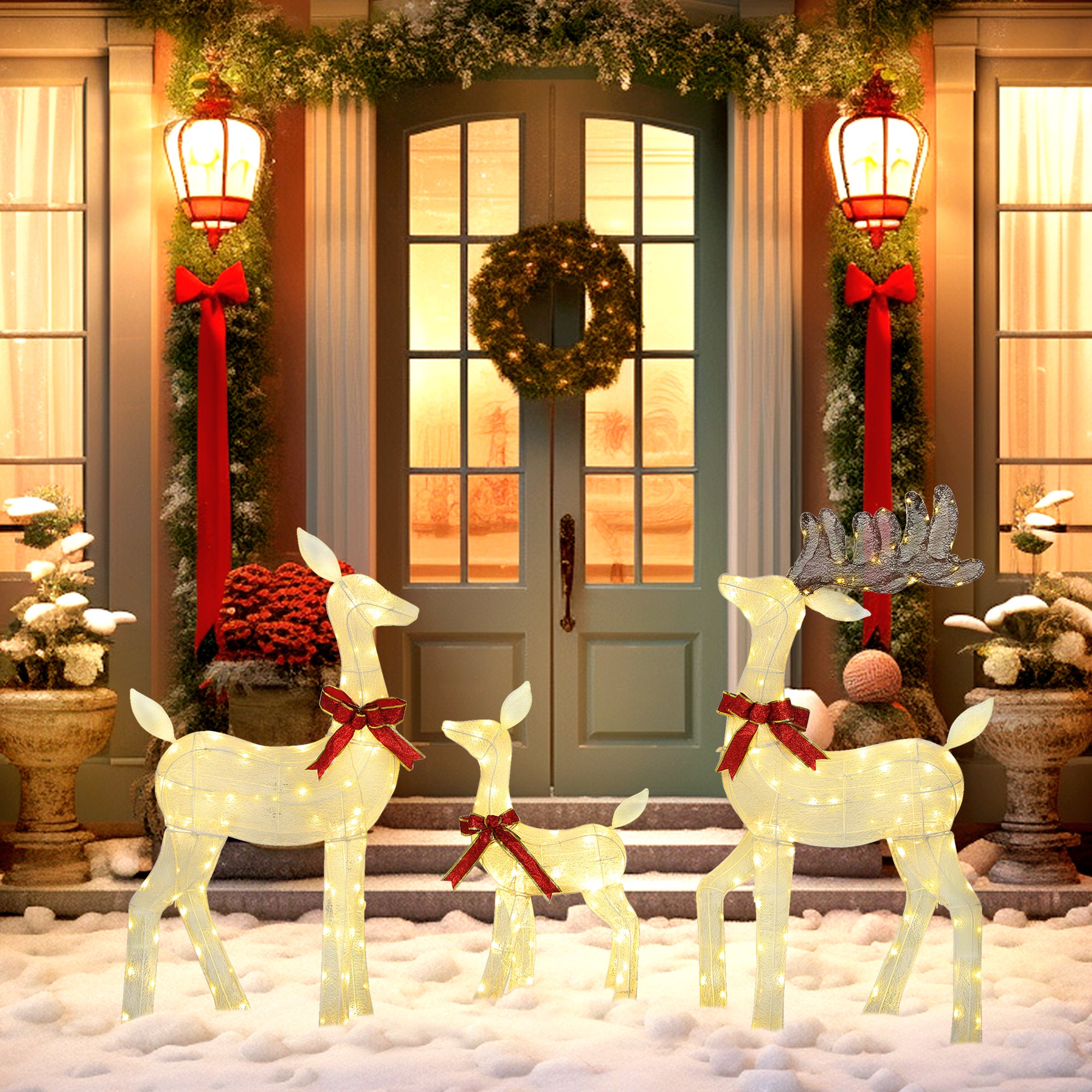 3 Piece Lighted Reindeer Family - 55" Outdoor Decor LED Lights-Home Furnishings > Holiday & Seasonal > Christmas Decorations-DECOROLALA