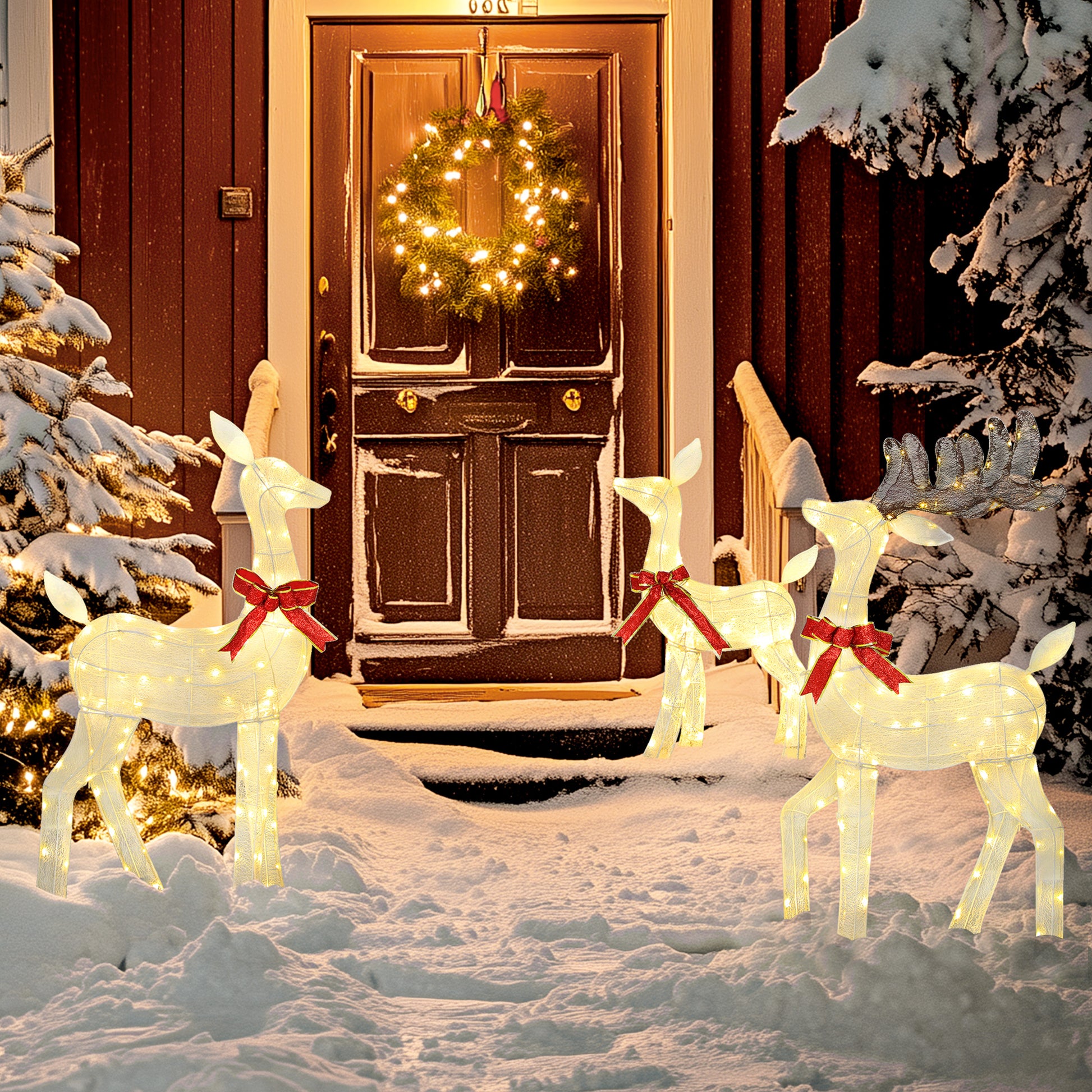 3 Piece Lighted Reindeer Family - 55" Outdoor Decor LED Lights-Home Furnishings > Holiday & Seasonal > Christmas Decorations-DECOROLALA