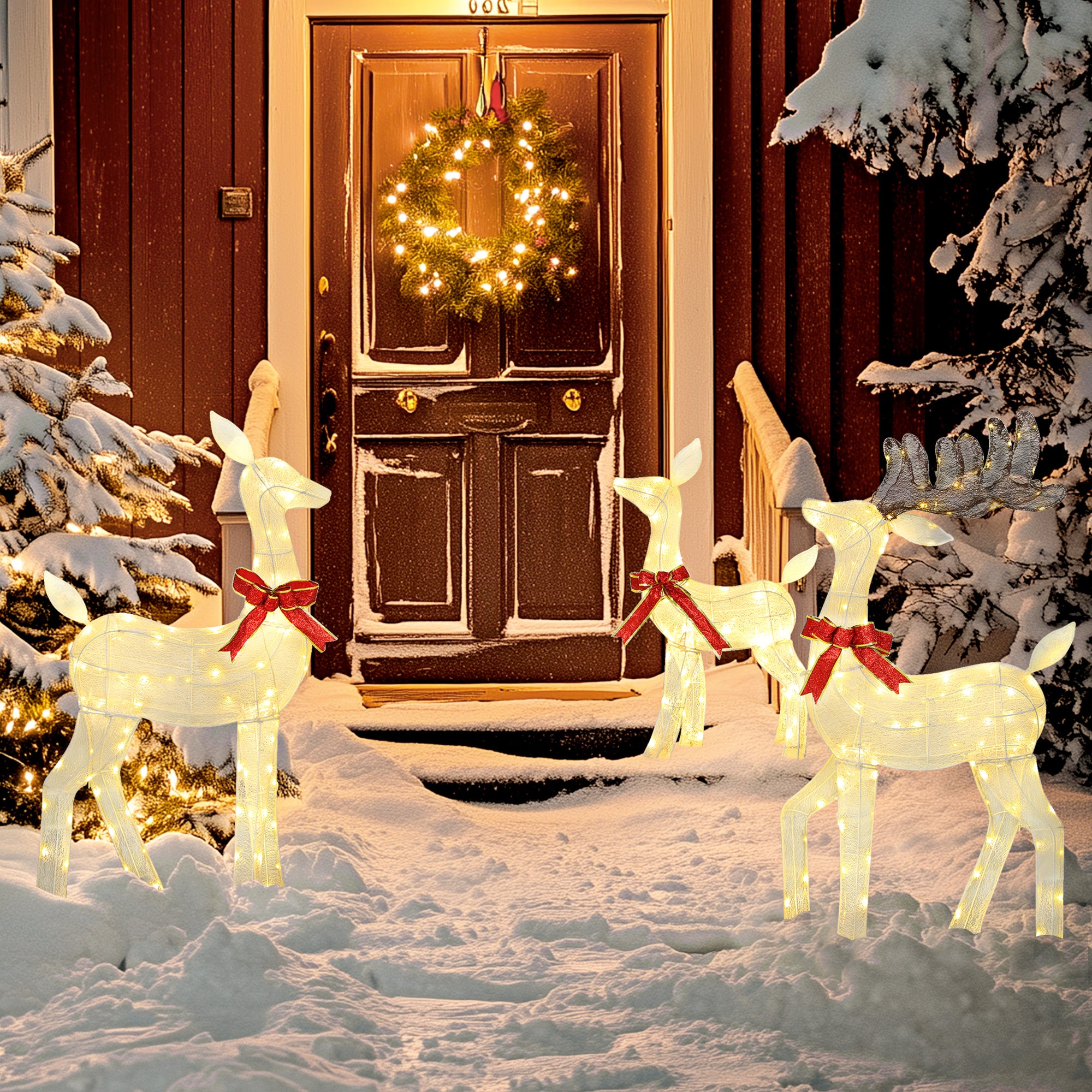 3 Piece Lighted Reindeer Family - 55" Outdoor Decor LED Lights-Home Furnishings > Holiday & Seasonal > Christmas Decorations-DECOROLALA