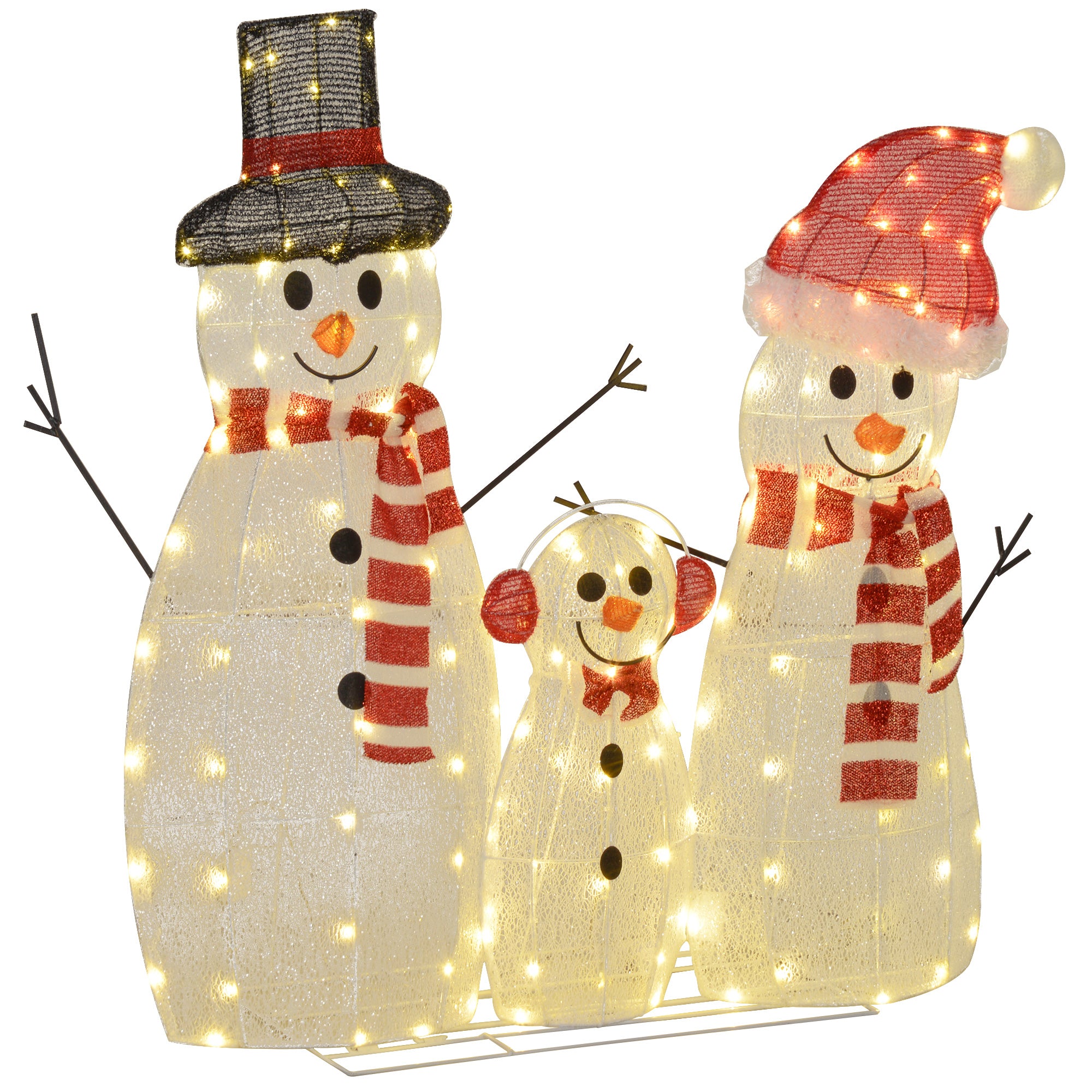 3-Piece Lighted Snowman Family Outdoor Christmas Decor - White-Home Furnishings > Holiday & Seasonal > Christmas Decorations-DECOROLALA
