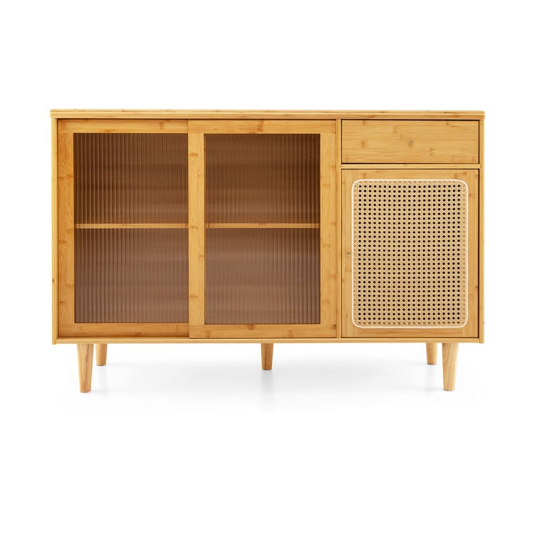 3-Piece Modern Dining Room Set: Wooden Dining Chairs + Bamboo Sideboard Cabinet + Tall Storage Cabinet-Kitchen & Dining Furniture-DECOROLALA