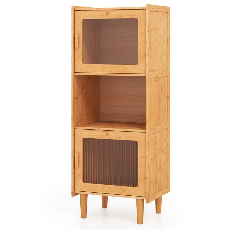 3-Piece Modern Dining Room Set: Wooden Dining Chairs + Bamboo Sideboard Cabinet + Tall Storage Cabinet-Kitchen & Dining Furniture-DECOROLALA