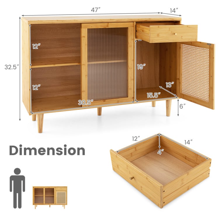 3-Piece Modern Dining Room Set: Wooden Dining Chairs + Bamboo Sideboard Cabinet + Tall Storage Cabinet-Kitchen & Dining Furniture-DECOROLALA