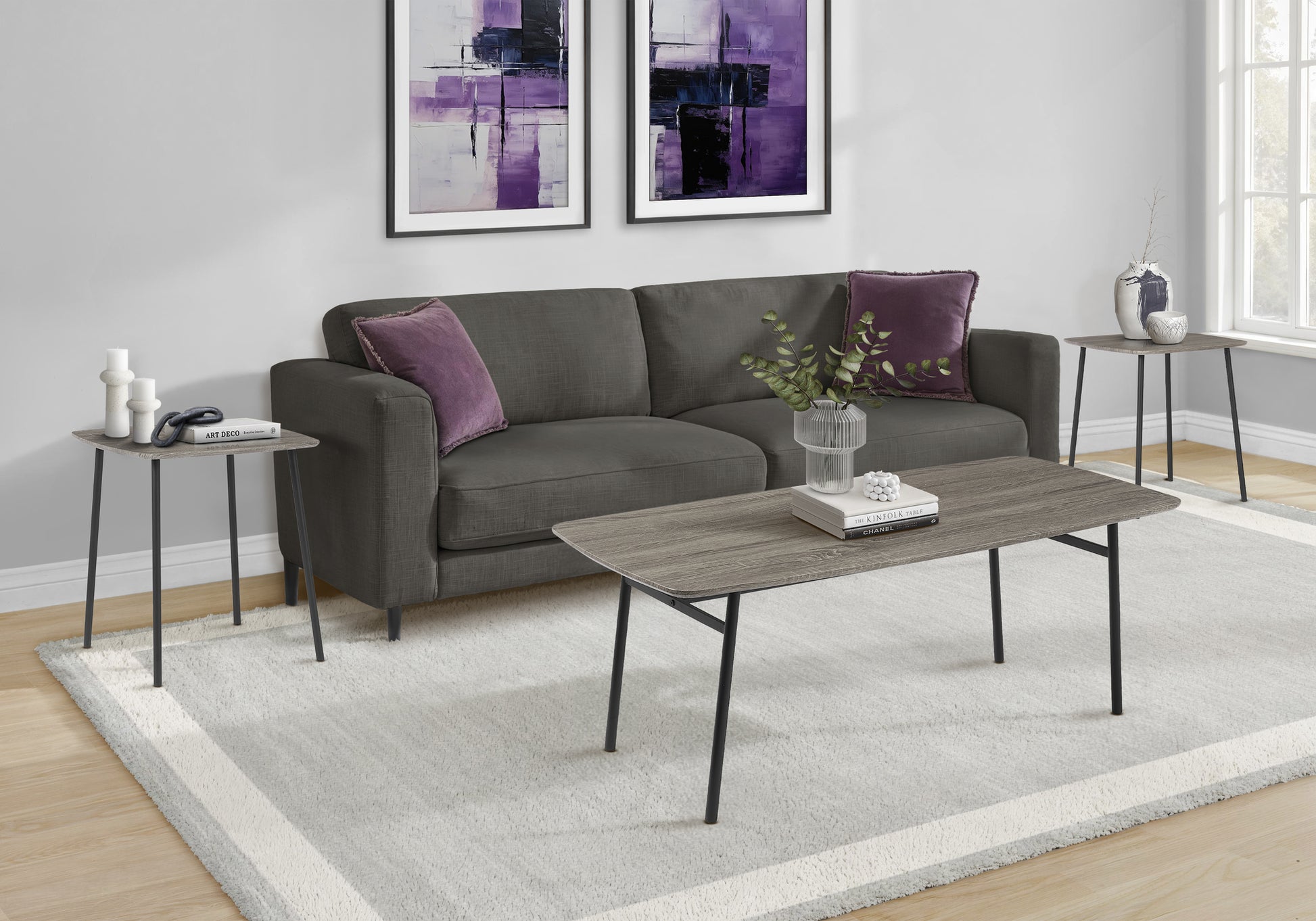 3-Piece Modern Table Set - Coffee and 2 End Tables, Wood-Look-End Tables-DECOROLALA