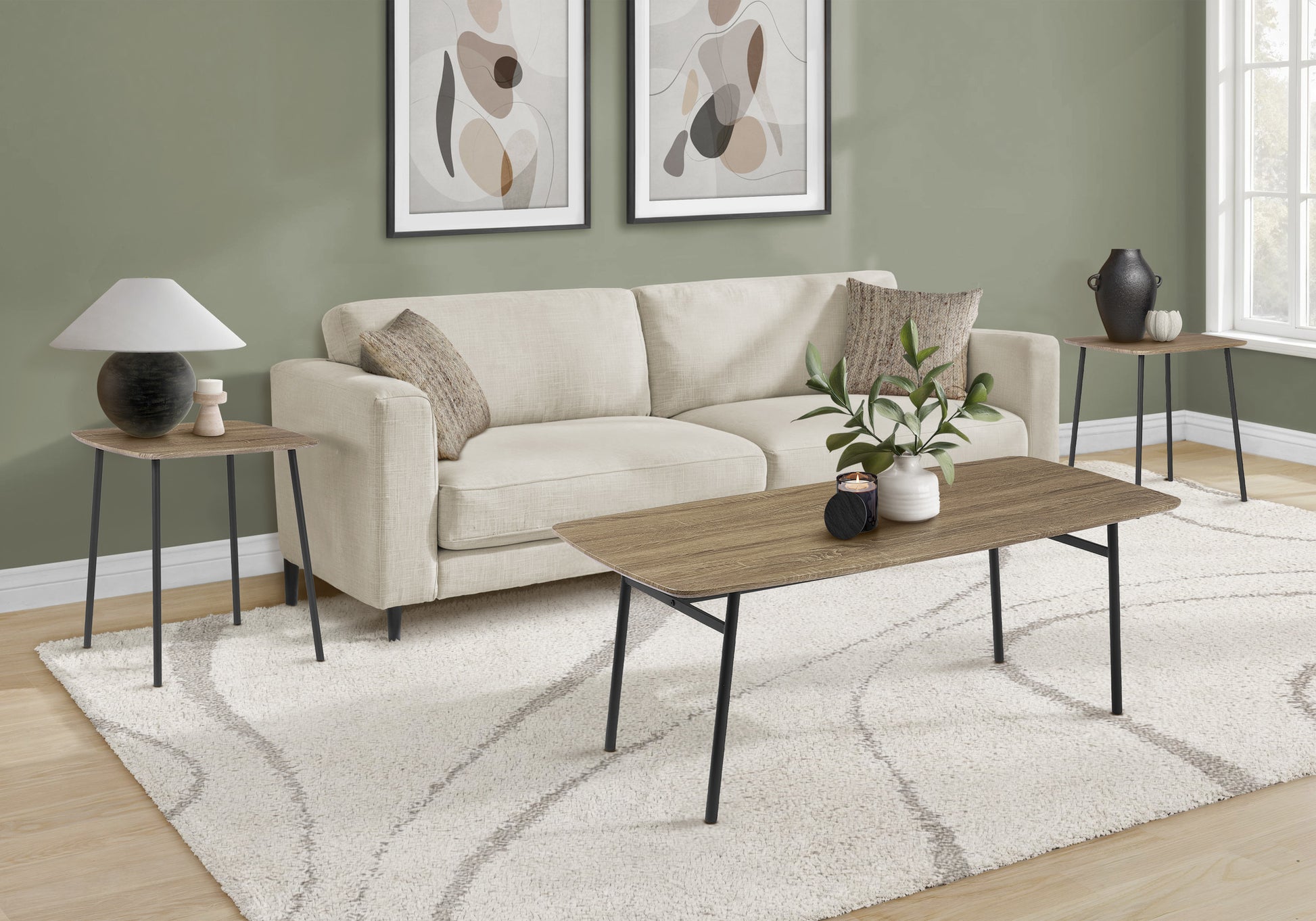 3-Piece Modern Table Set - Coffee and 2 End Tables, Wood-Look-End Tables-DECOROLALA