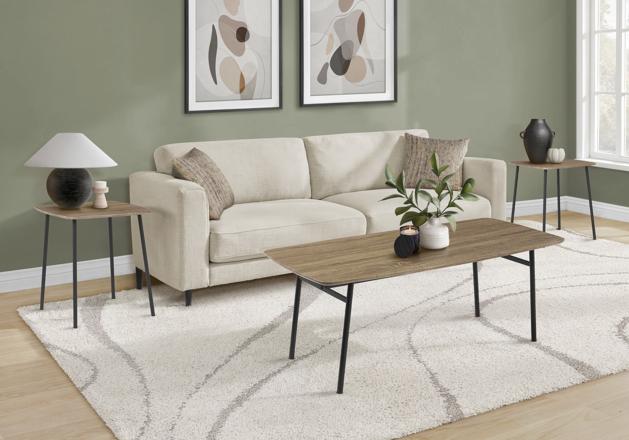 3-Piece Modern Table Set - Coffee and 2 End Tables, Wood-Look-End Tables-DECOROLALA