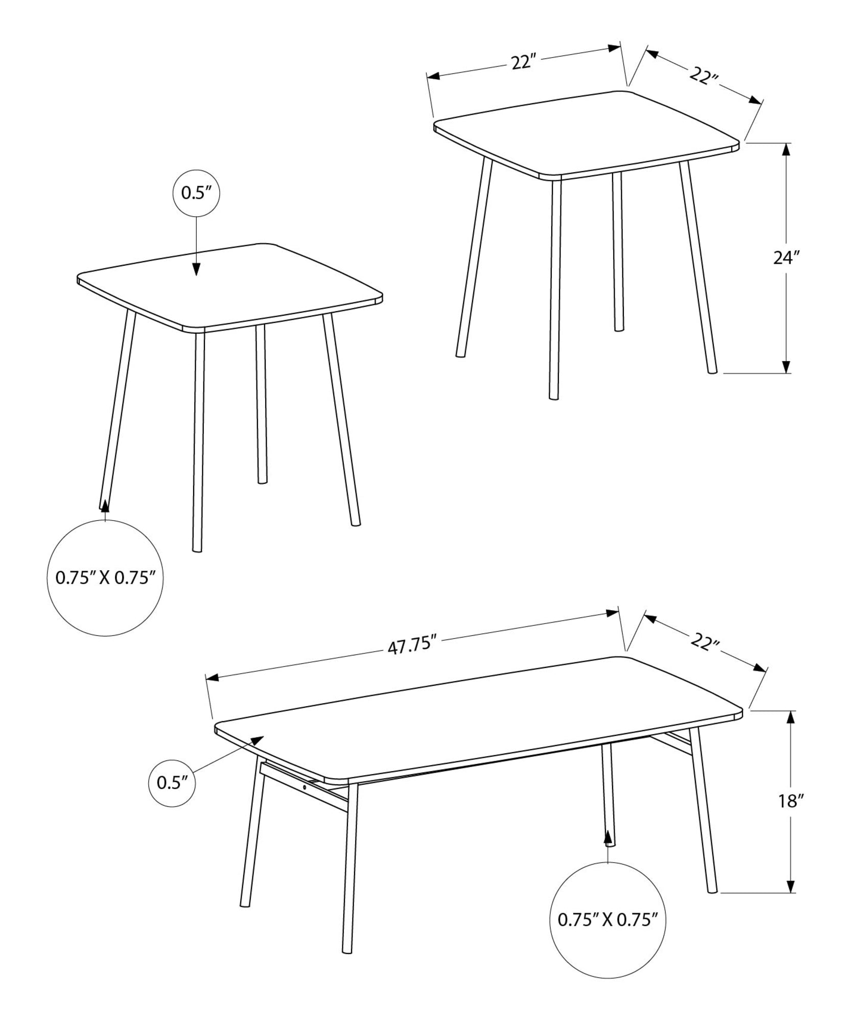 3-Piece Modern Table Set - Coffee and 2 End Tables, Wood-Look-End Tables-DECOROLALA