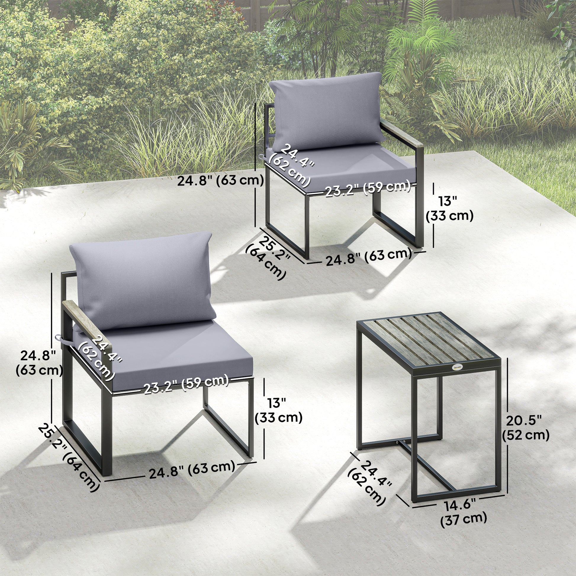 3-Piece Outdoor Bistro Set - Grey Patio Furniture Set-DECOROLALA