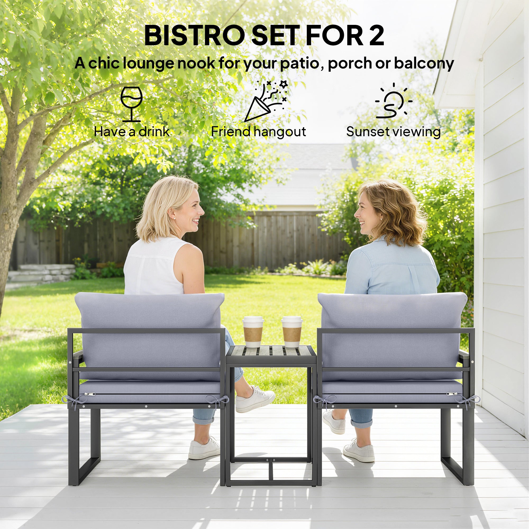3-Piece Outdoor Bistro Set - Grey Patio Furniture Set-DECOROLALA