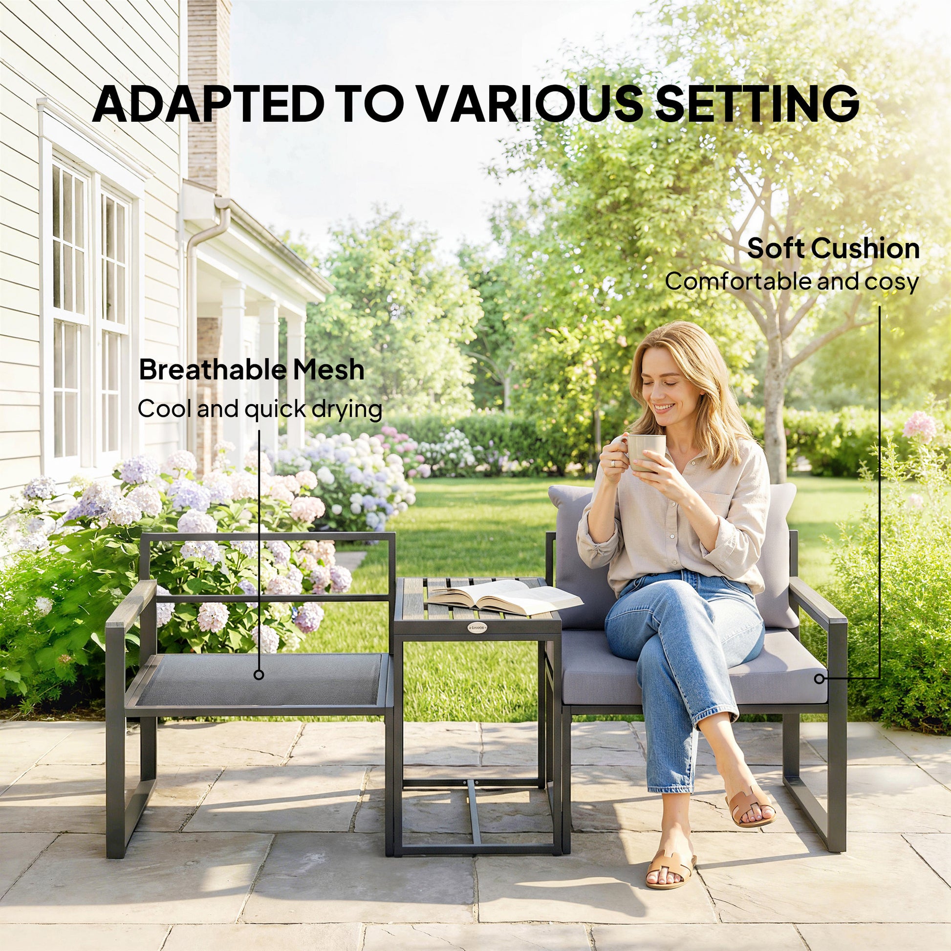 3-Piece Outdoor Bistro Set - Grey Patio Furniture Set-DECOROLALA