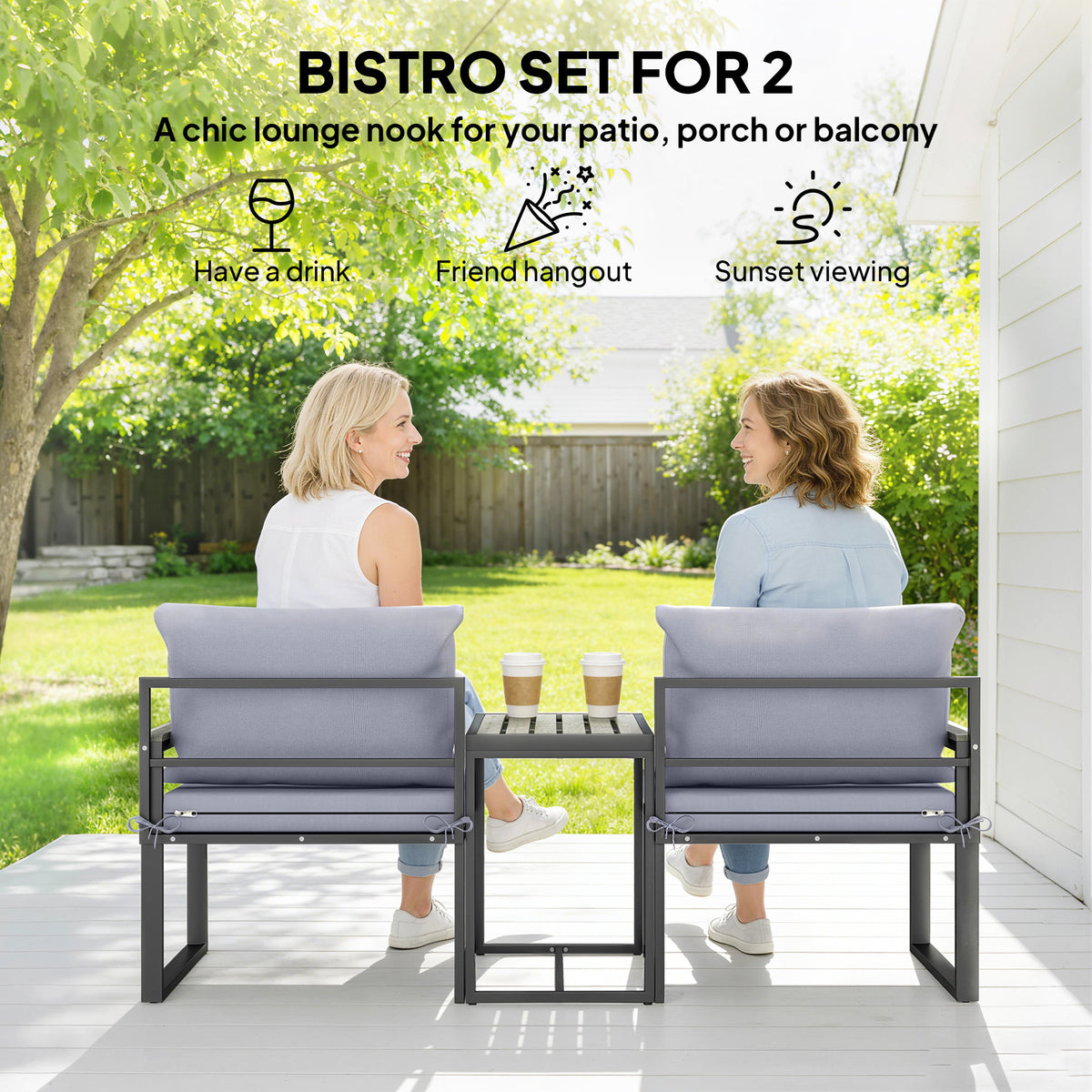 3-Piece Outdoor Bistro Set - Grey Patio Furniture Set-DECOROLALA
