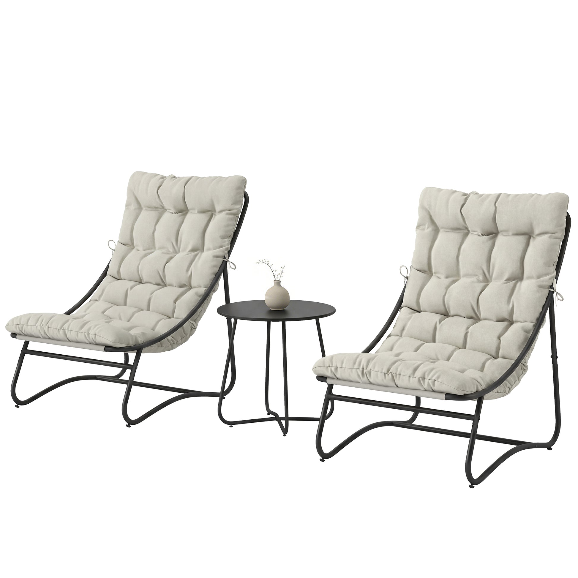 3 Piece Outdoor Bistro Set - Light Grey Round Table-DECOROLALA