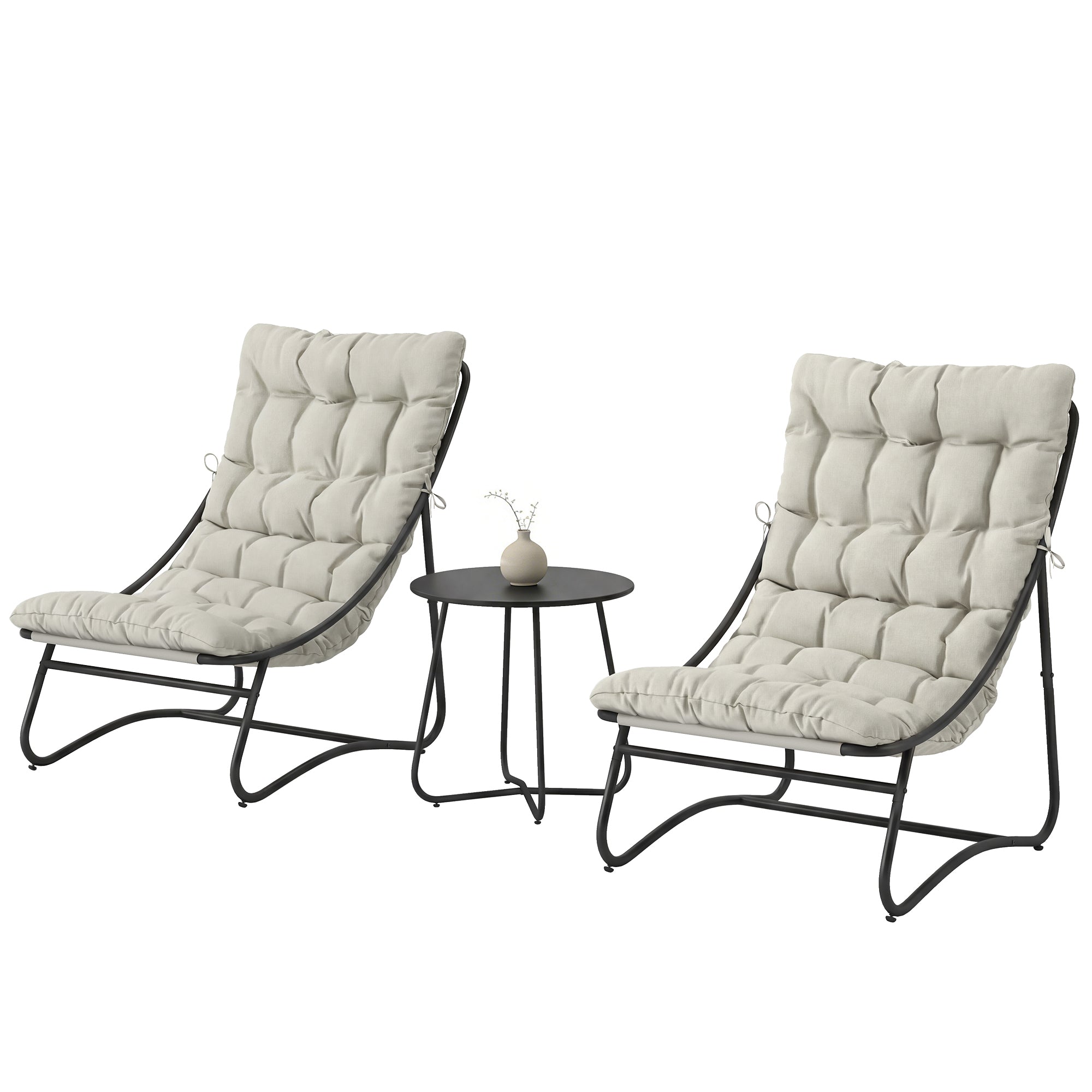 3 Piece Outdoor Bistro Set - Light Grey Round Table-DECOROLALA