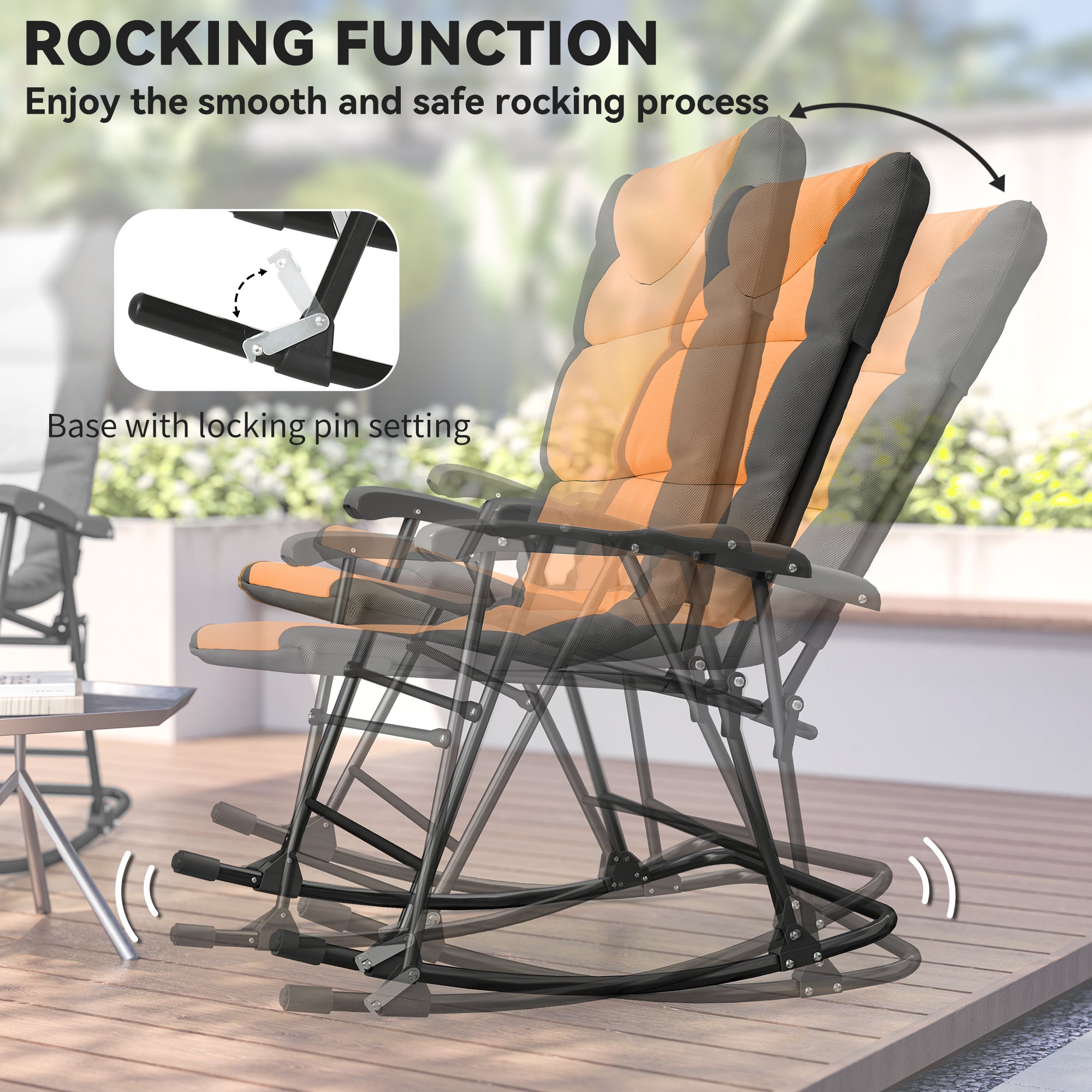 3-Piece Outdoor Foldable Rocking Chair Set - Orange-DECOROLALA