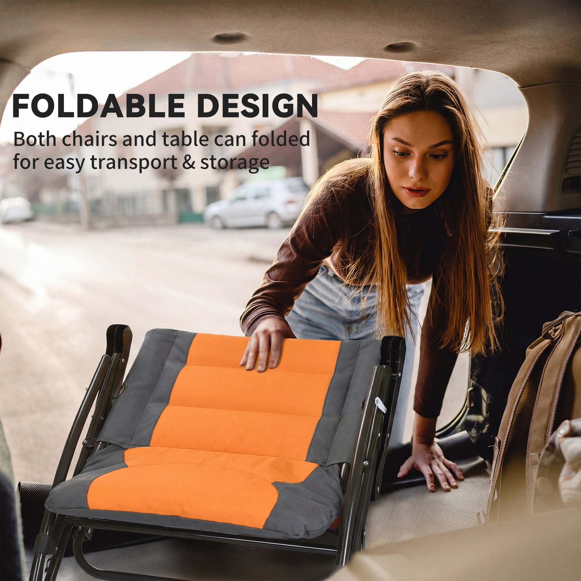 3-Piece Outdoor Foldable Rocking Chair Set - Orange-DECOROLALA