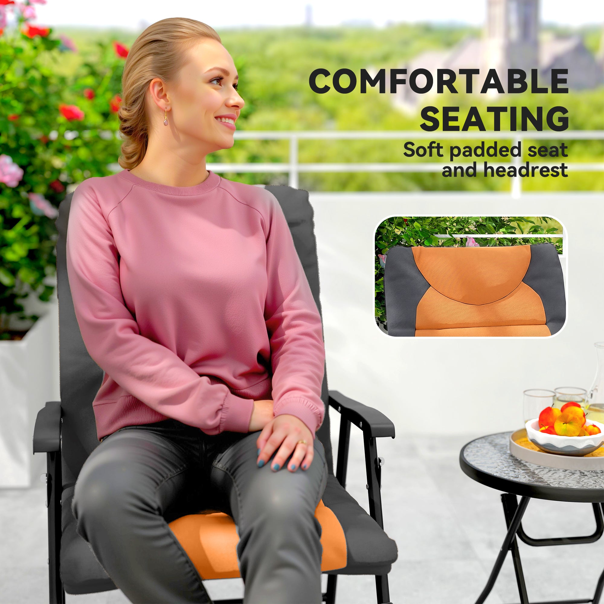 3-Piece Outdoor Foldable Rocking Chair Set - Orange-DECOROLALA