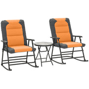 3-Piece Outdoor Foldable Rocking Chair Set - Orange-DECOROLALA