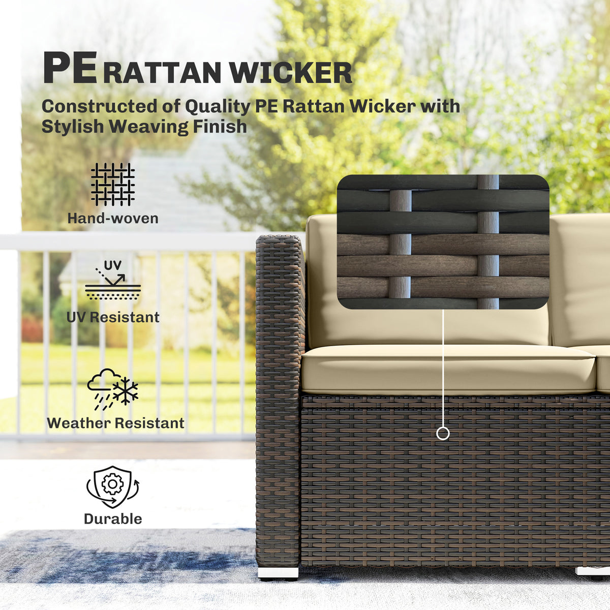 3 Piece PE Rattan Patio Furniture Set - Khaki-Patio Furniture Sets-DECOROLALA