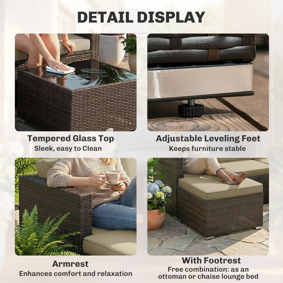 3 Piece PE Rattan Patio Furniture Set - Khaki-Patio Furniture Sets-DECOROLALA