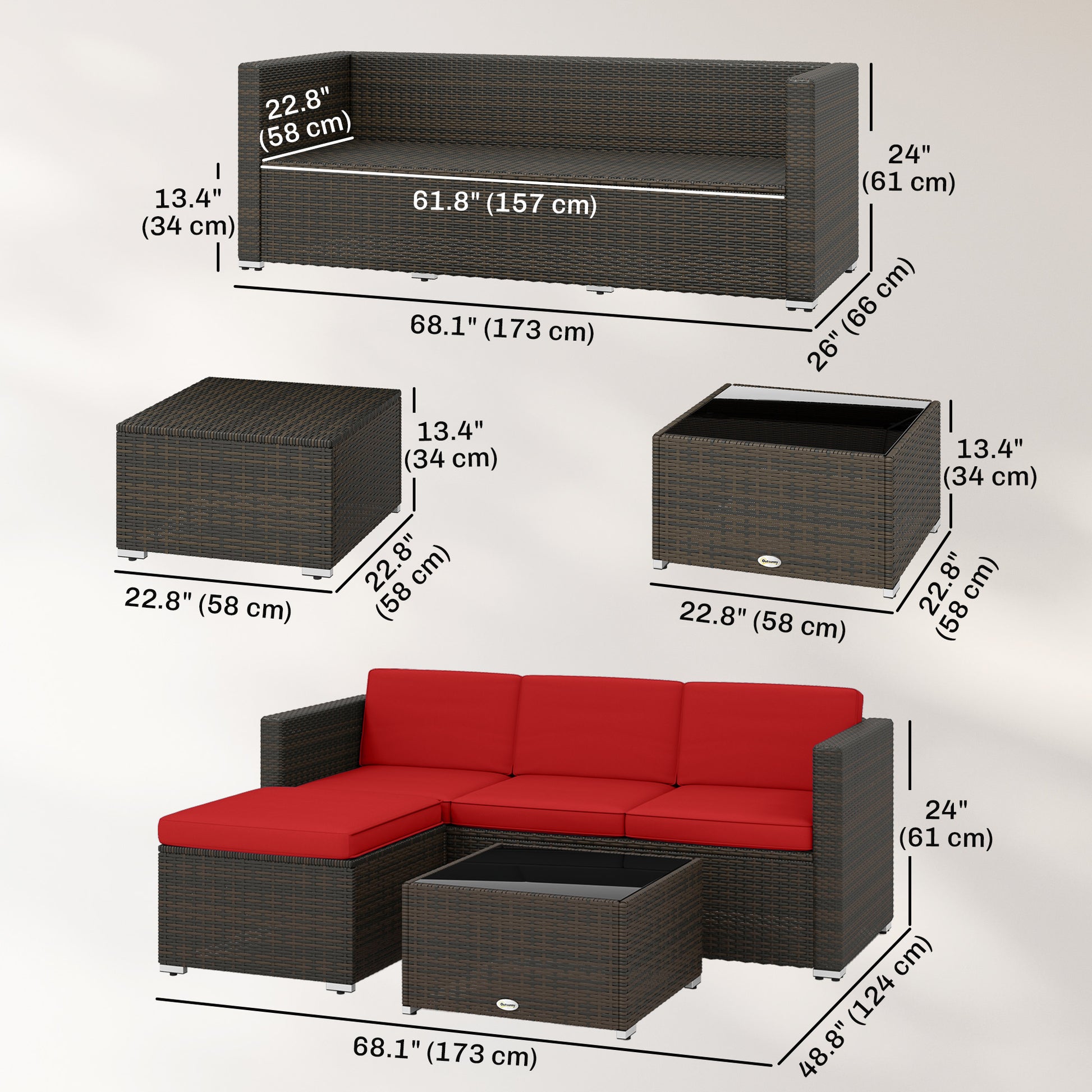 3 Piece PE Rattan Patio Furniture Set with Glass Table-DECOROLALA