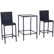 3-Piece Patio Bar Set, Black Rattan Bistro Table and Chairs, UV Resistant, Portable-DECOROLALA