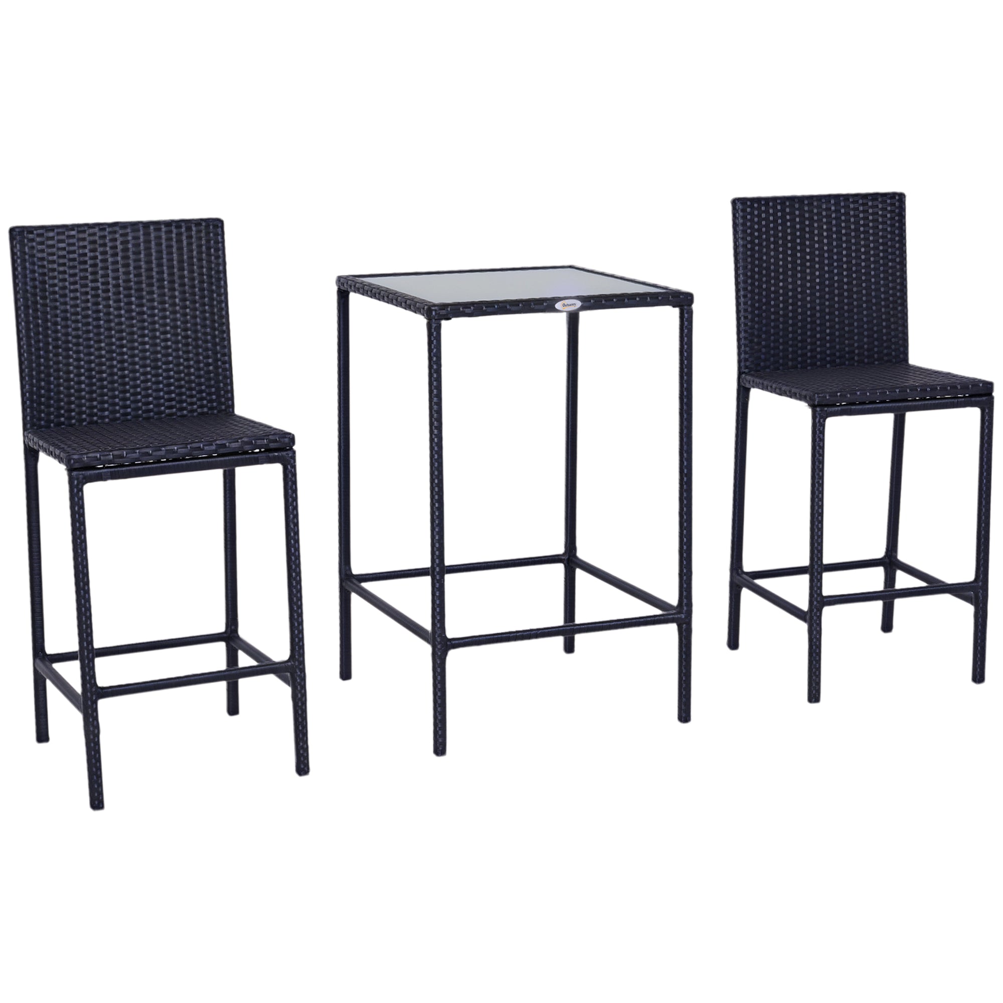 3-Piece Patio Bar Set, Black Rattan Bistro Table and Chairs, UV Resistant, Portable-DECOROLALA