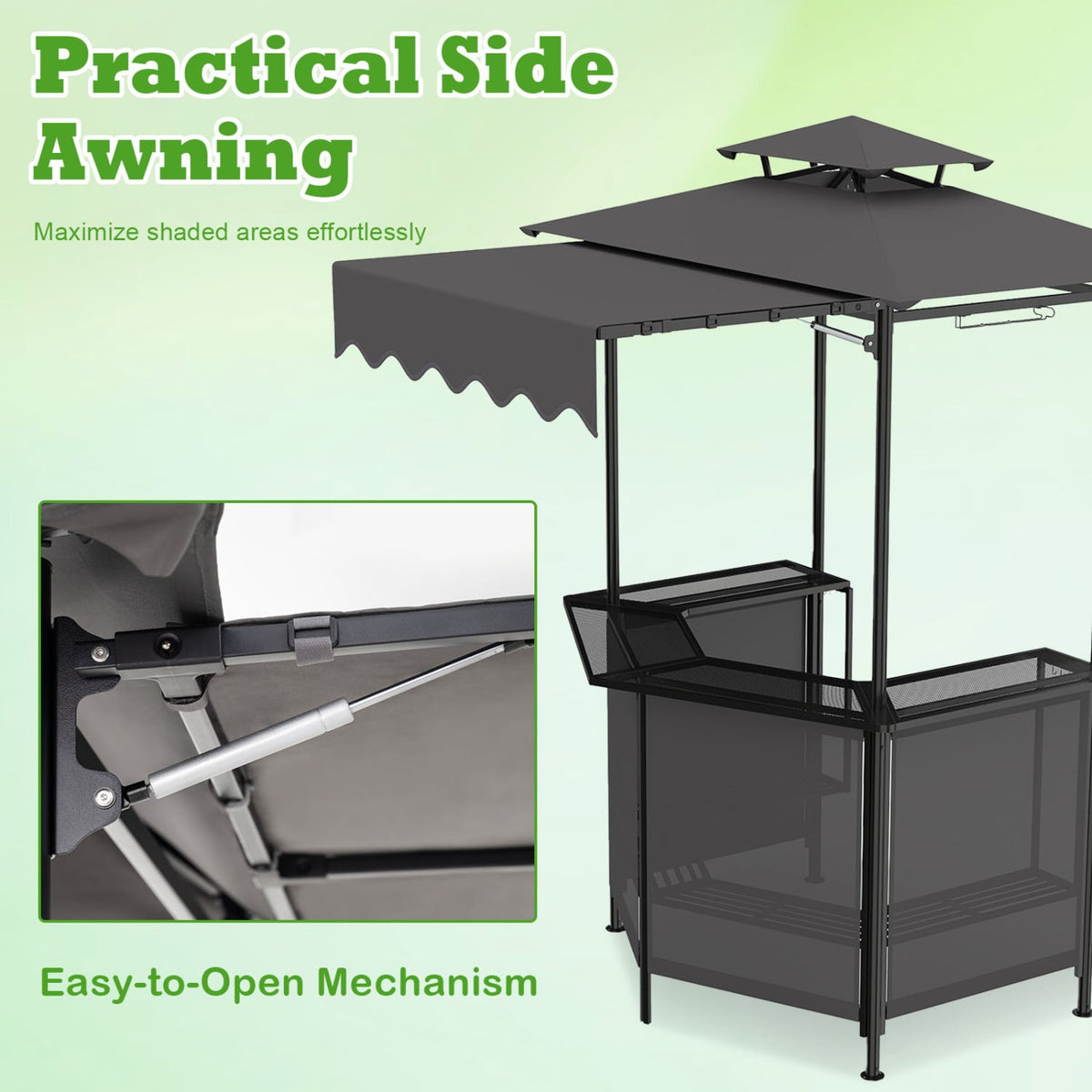 3-Piece Patio Bar Set Outdoor Grill Gazebo and 2 Folding Bar Stools-Black-Outdoor Bar Furniture-DECOROLALA