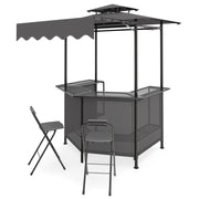 3-Piece Patio Bar Set Outdoor Grill Gazebo and 2 Folding Bar Stools-Black-Outdoor Bar Furniture-DECOROLALA