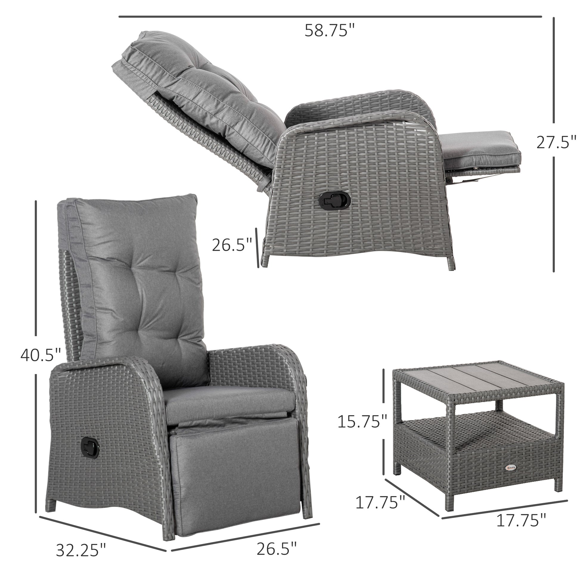 3-Piece Patio Bistro Set - Grey Rattan Wicker-DECOROLALA